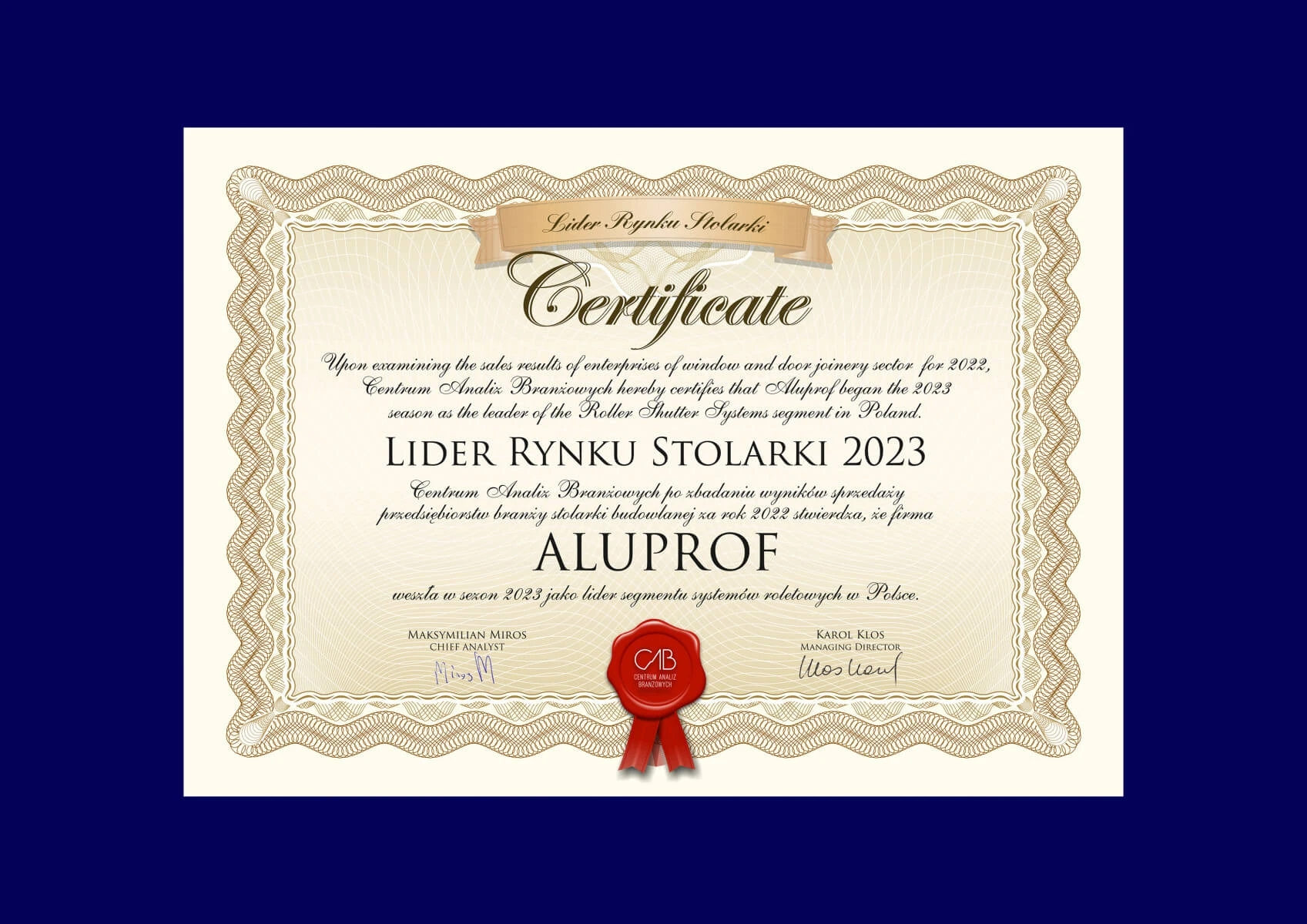 Leader of the Roller Shutter Systems segment in Poland 2023